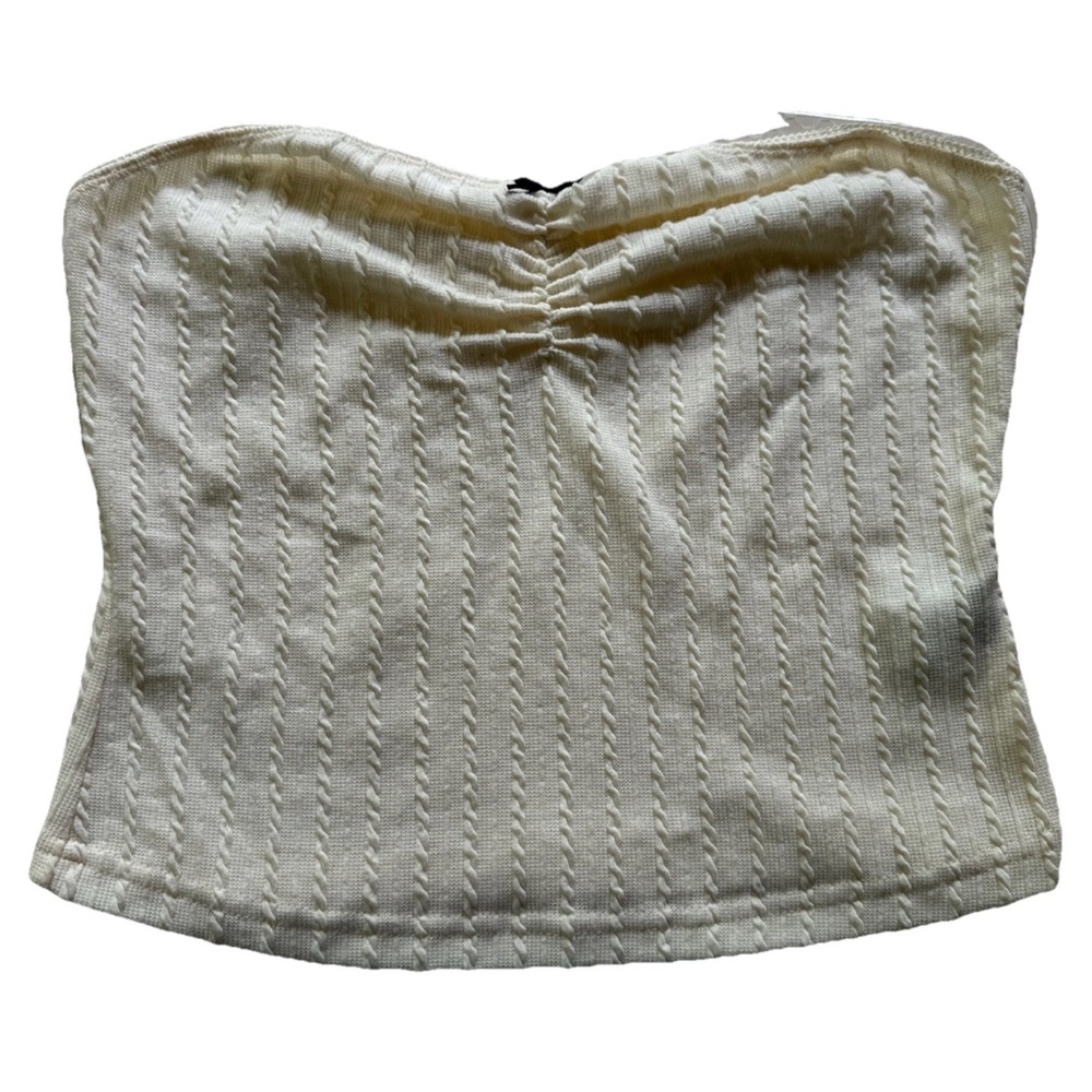 Shein Women's Beige Ribbed Cinched Tube Top with Cute Bow Size Large